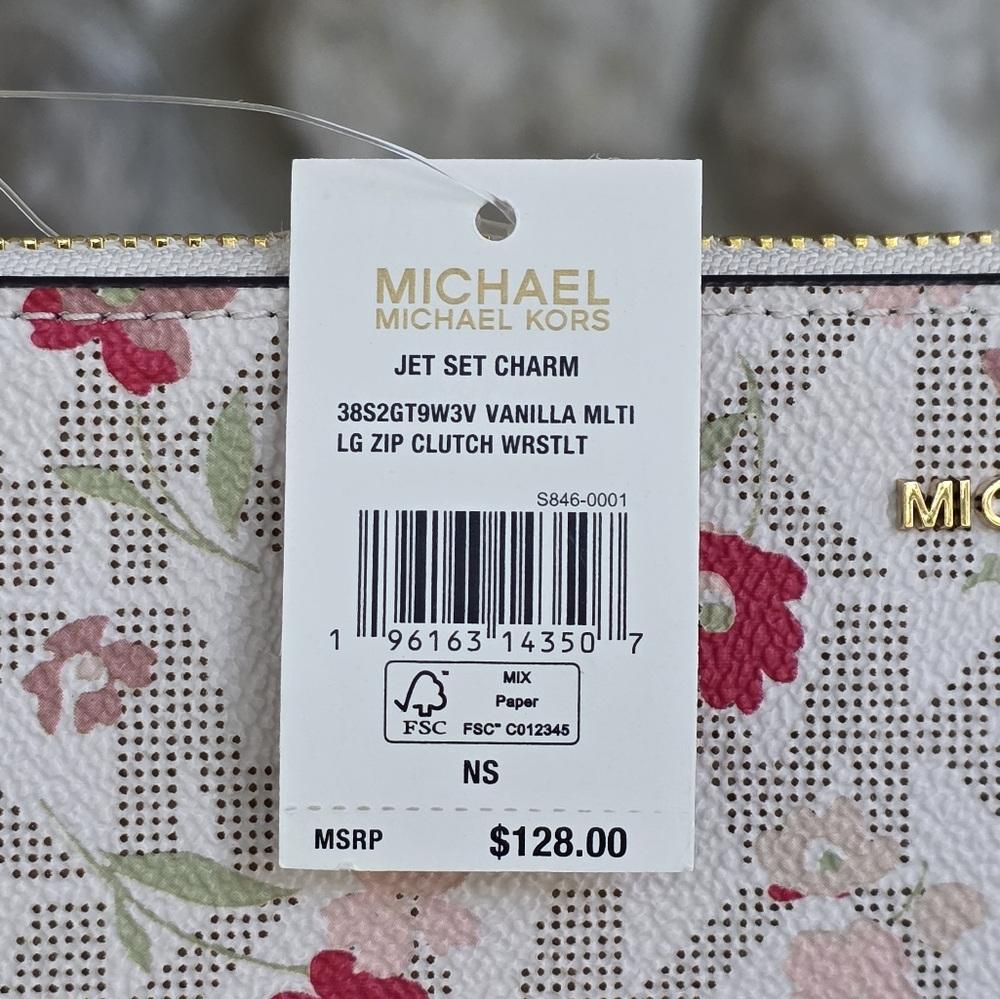 Michael Kors Jet Set Logo Large Floral Wristlet Clutch - Picture 5 of 5